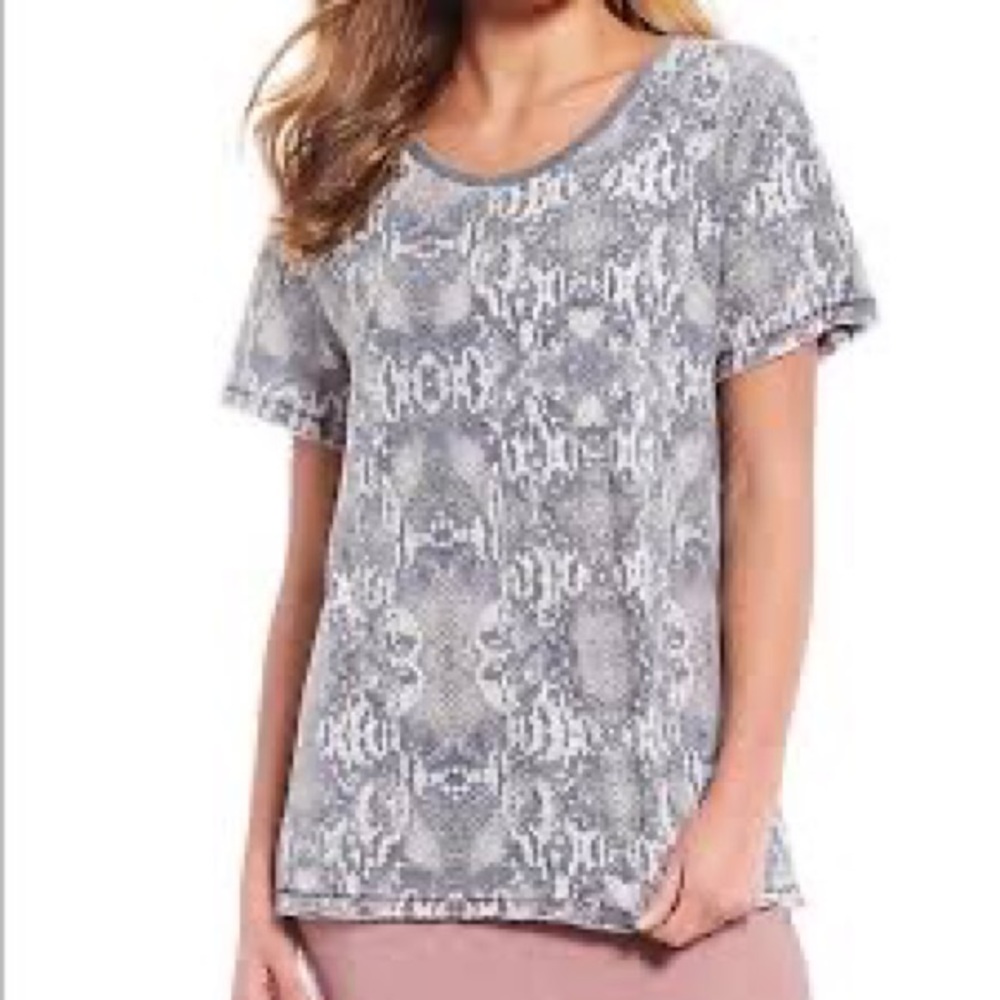 Free People Gray Snake Skin Tourist Printed Tee-Md